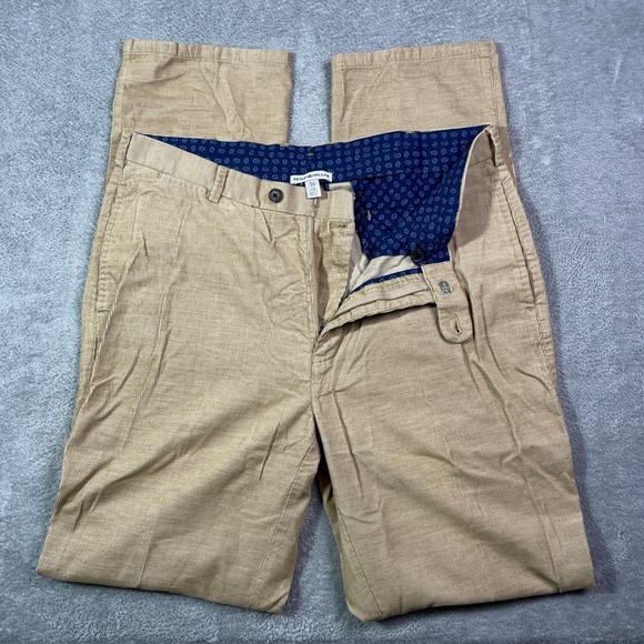Peter Millar Men's Flat Front Dress Pants Size 36 Tan Cotton Casual Fall Outdoor - Picture 1 of 13